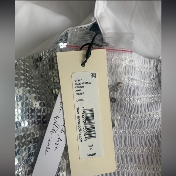 Alice + Olivia May Halter Neck Silver Sequin Maxi Gown - Picture 11 of 13